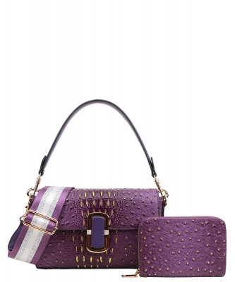 2in1 Croc Shoulder & Crossbody Bag with Wallet TE-1131A PURPLE